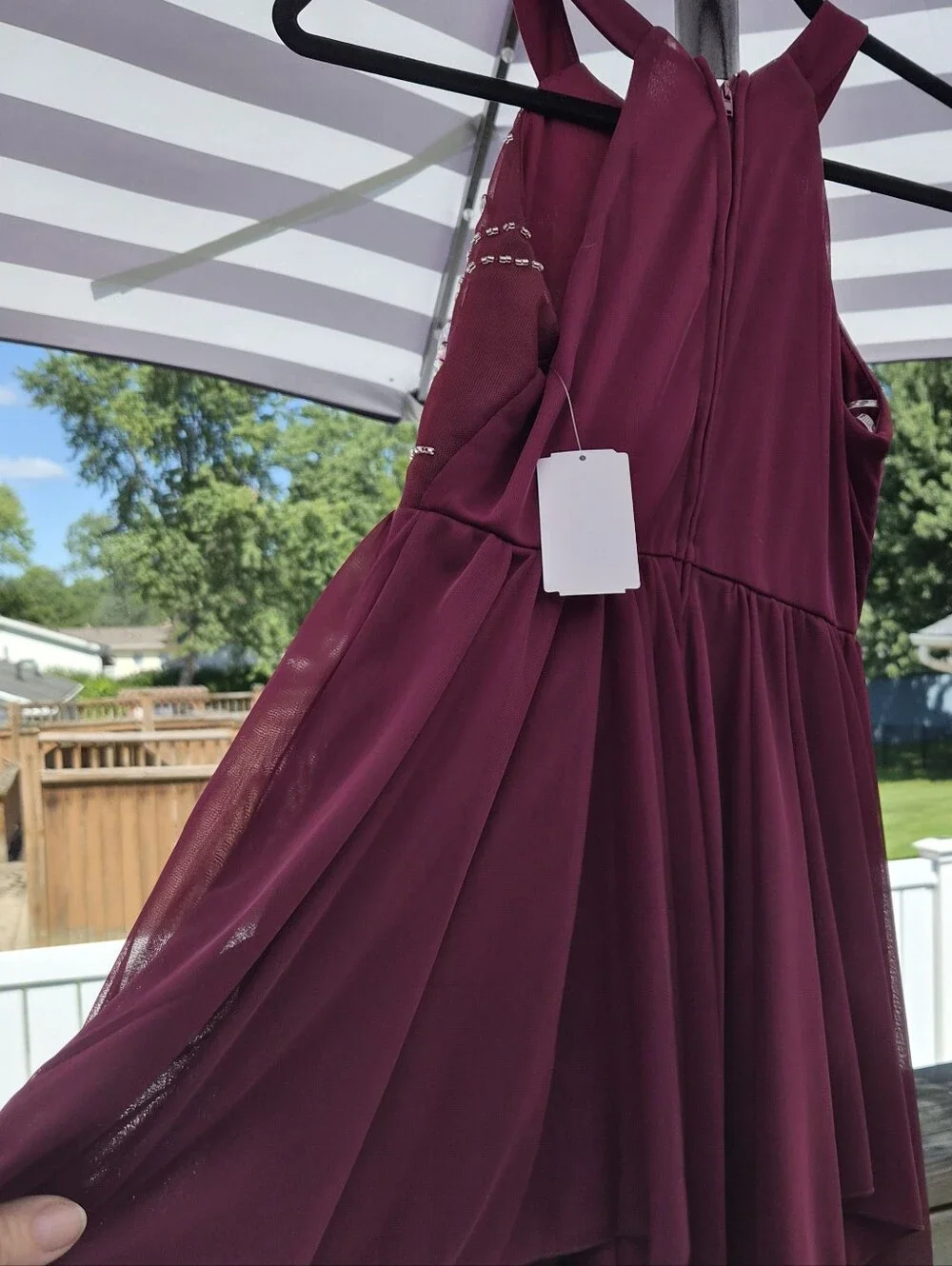 Girls' Burgundy Beaded Halter Dance Dress
